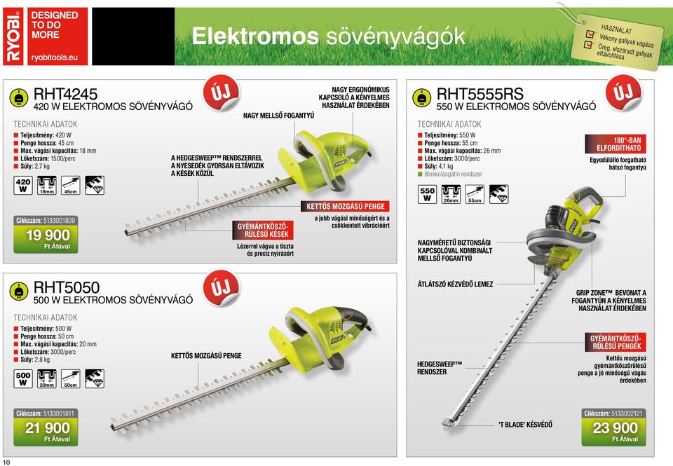 gyémántköszörülésű kések Lézerrel vágva a tiszta és precíz nyírásért Nagy ergonómikus kapcsoló a kényelmes használat érdekében Kettős mozgású penge a jobb vágási minőségért és a csökkentett