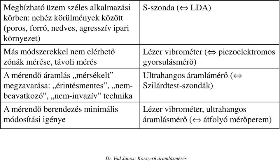 nembeavatkozó, nem-invazív technika A mérendı berendezés minimális módosítási igénye S-szonda ( LDA) Lézer vibrométer (