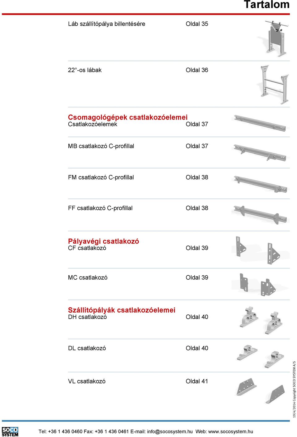 Pályavégi csatlakozó CF csatlakozó Oldal 39 MC csatlakozó Oldal 39 Szállítópályák csatlakozóelemei DH csatlakozó Oldal 40