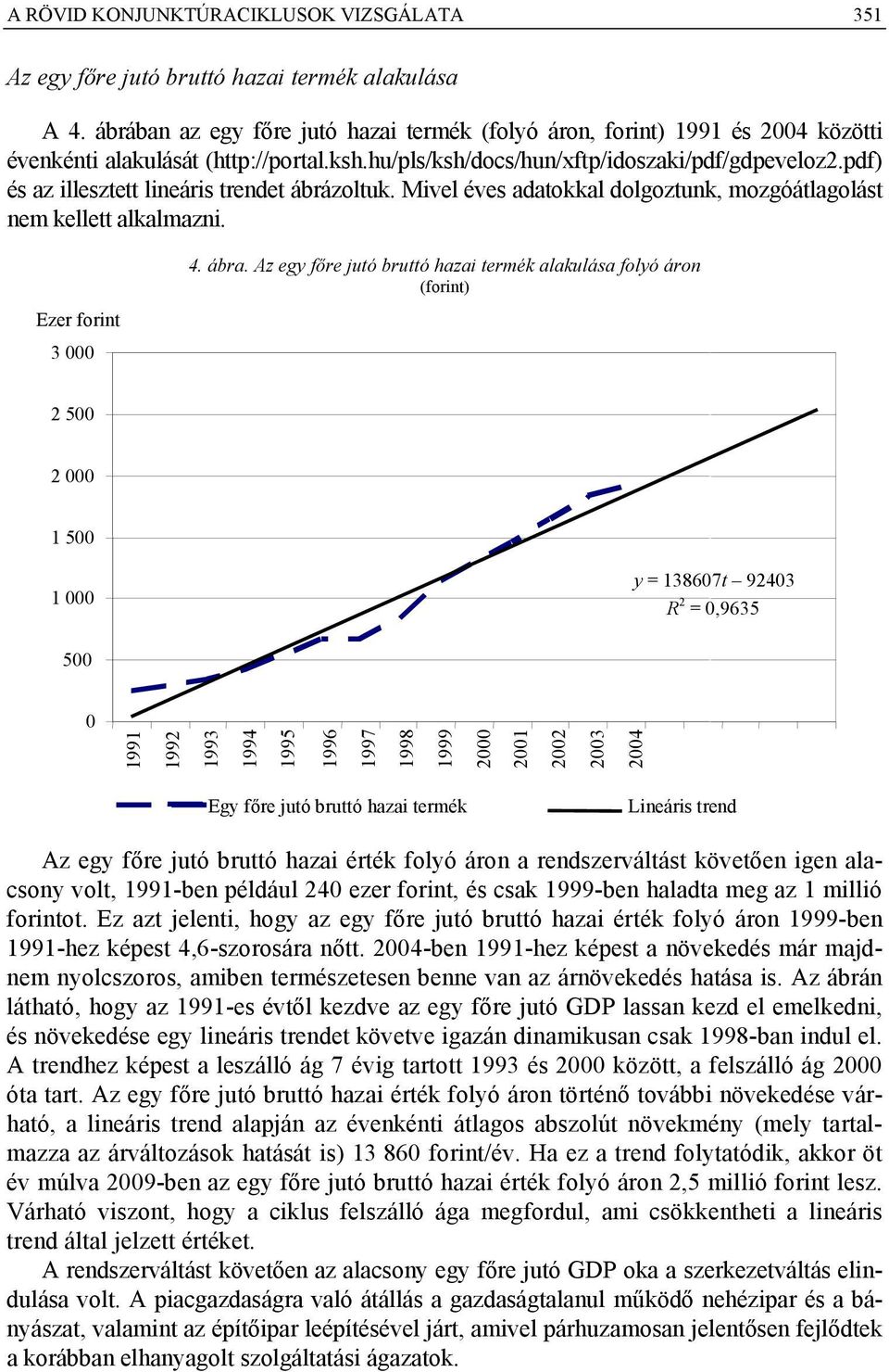 pdf) és az illesztett lineáris trendet ábrázoltuk. Mivel éves adatokkal dolgoztunk, mozgóátlagolást nem kellett alkalmazni. Ezer forint 3 000 4. ábra.