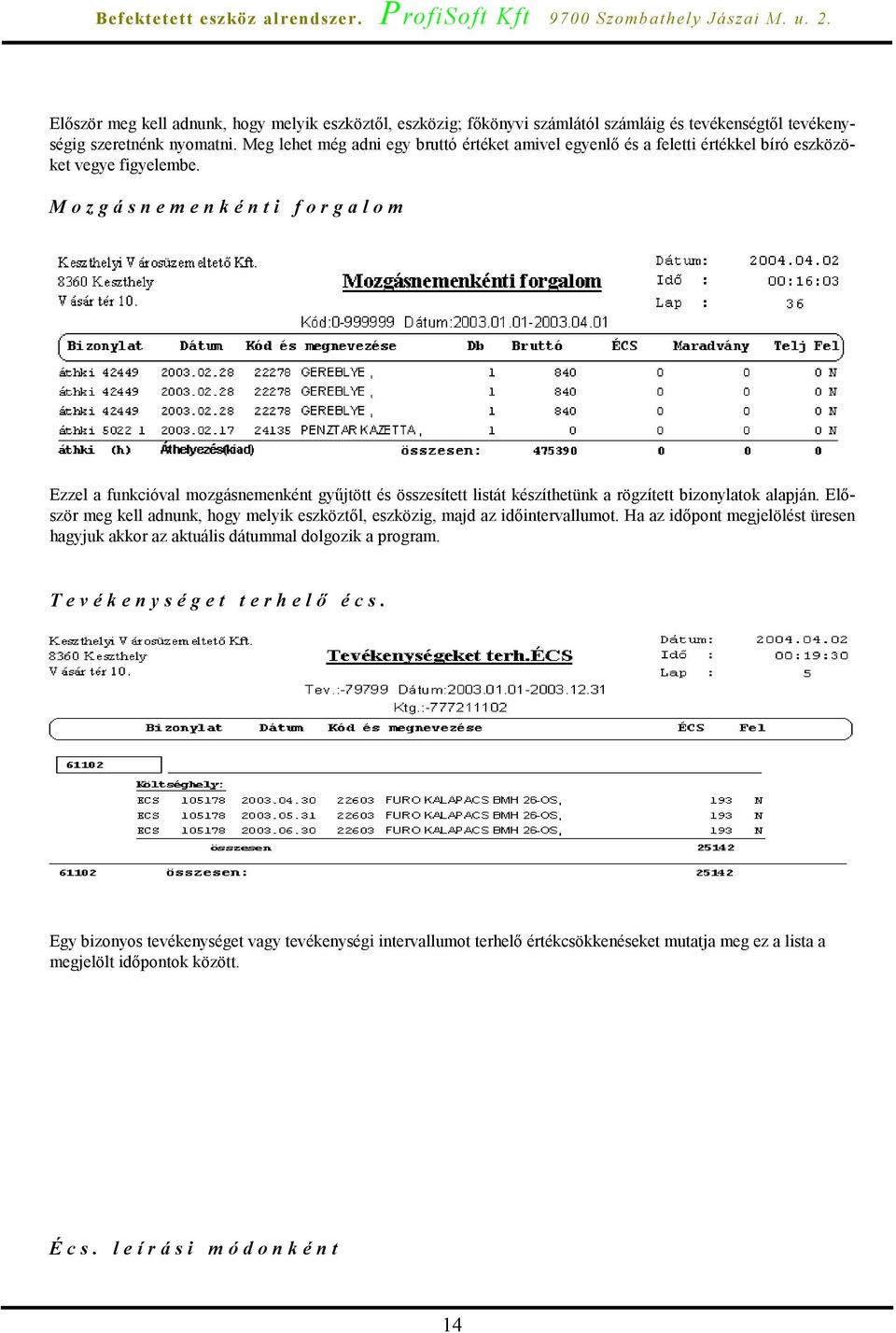 M o z g á s n e m e n k é n t i f o r g a l o m Ezzel a funkcióval mozgásnemenként gyűjtött és összesített listát készíthetünk a rögzített bizonylatok alapján.