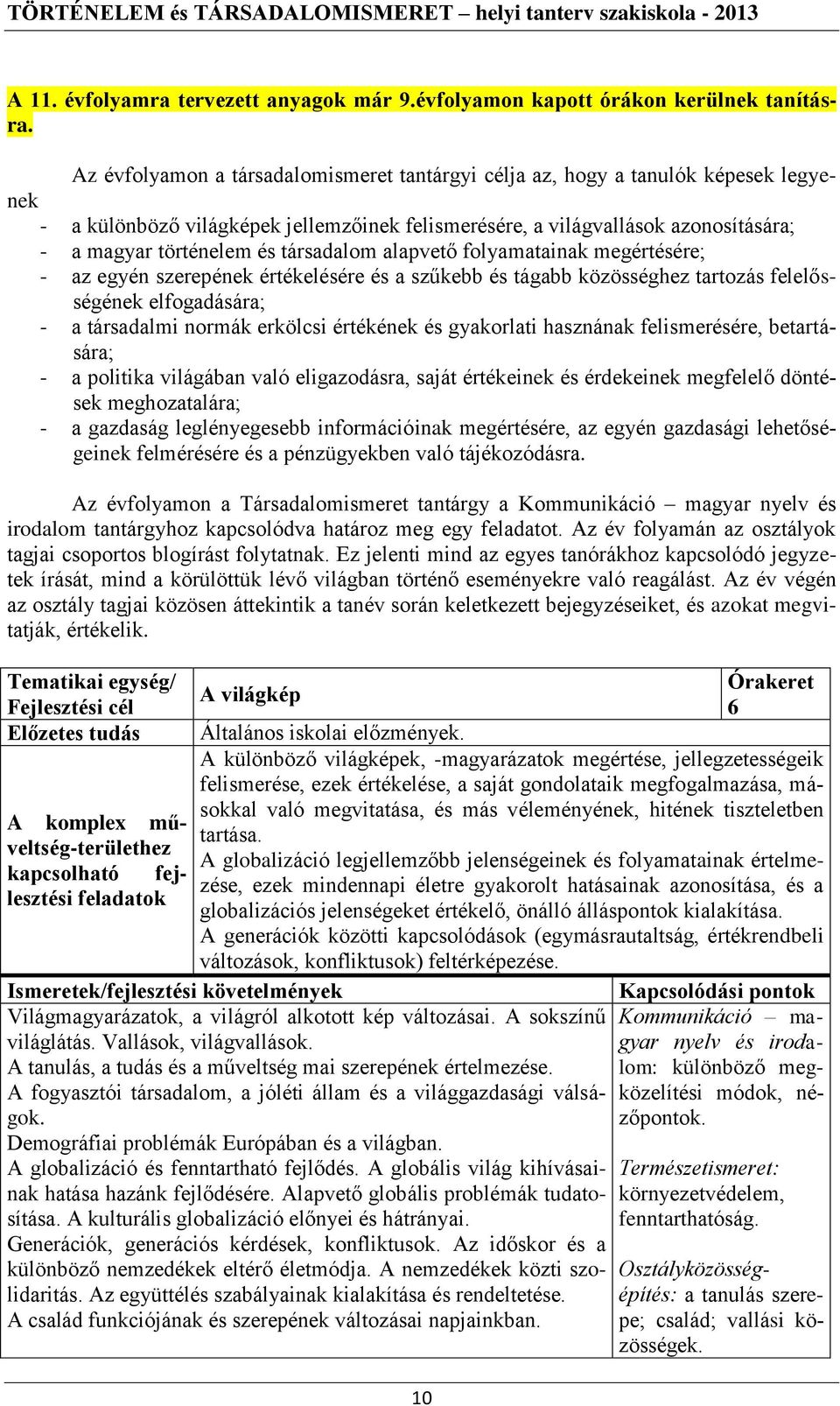 társadalom alapvető folyamatainak megértésére; - az egyén szerepének értékelésére és a szűkebb és tágabb közösséghez tartozás felelősségének elfogadására; - a társadalmi normák erkölcsi értékének és