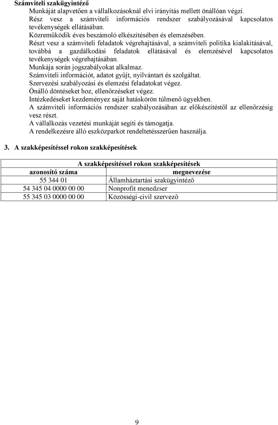 Részt vesz a számviteli feladatok végrehajtásával, a számviteli politika kialakításával, továbbá a gazdálkodási feladatok ellátásával és elemzésével kapcsolatos tevékenységek végrehajtásában.