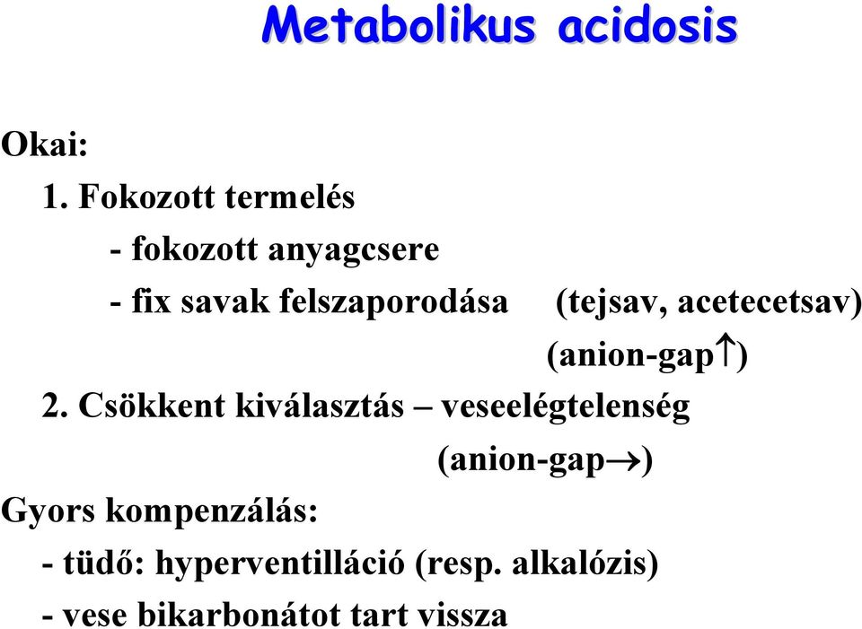 (tejsav, acetecetsav) (anion-gap ) 2.