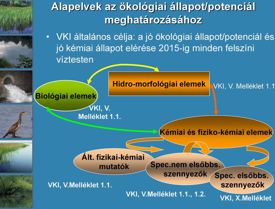 Melléklet 1.1. Hidro-morfológiai elemek VKI, V. Melléklet 1.1 Kémiai és fiziko-kémiai elemek VKI, V.