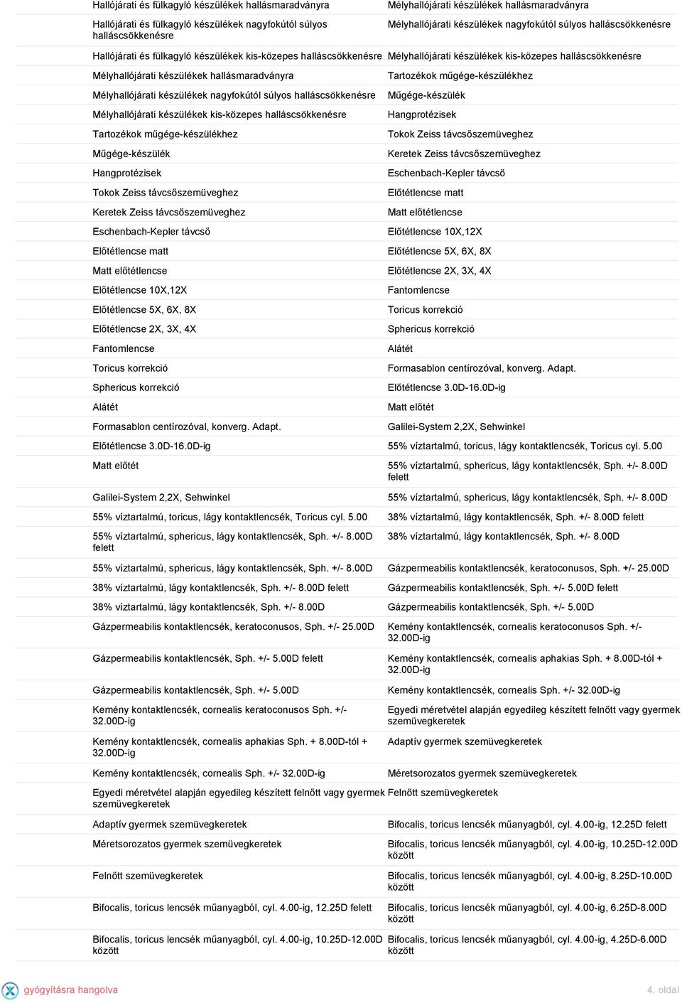 távcsőszemüveghez Eschenbach-Kepler távcső Előtétlencse matt Matt előtétlencse Előtétlencse 10X,12X Előtétlencse 5X, 6X, 8X Előtétlencse 2X, 3X, 4X Fantomlencse Toricus korrekció Sphericus korrekció