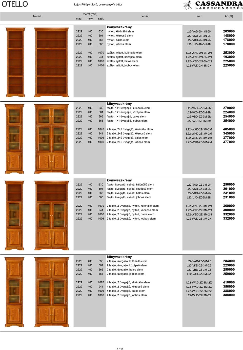 nyitott, balos elem L22-WBD-2N-3N-2N 225000 2229 400 1006 széles nyitott, jobbos elem L22-WJD-2N-3N-2N 225000 2229 400 630 faajtó, 1+1 üvegajtó, különálló elem L22-VAD-2Z-3M-2M 279000 2229 400 501