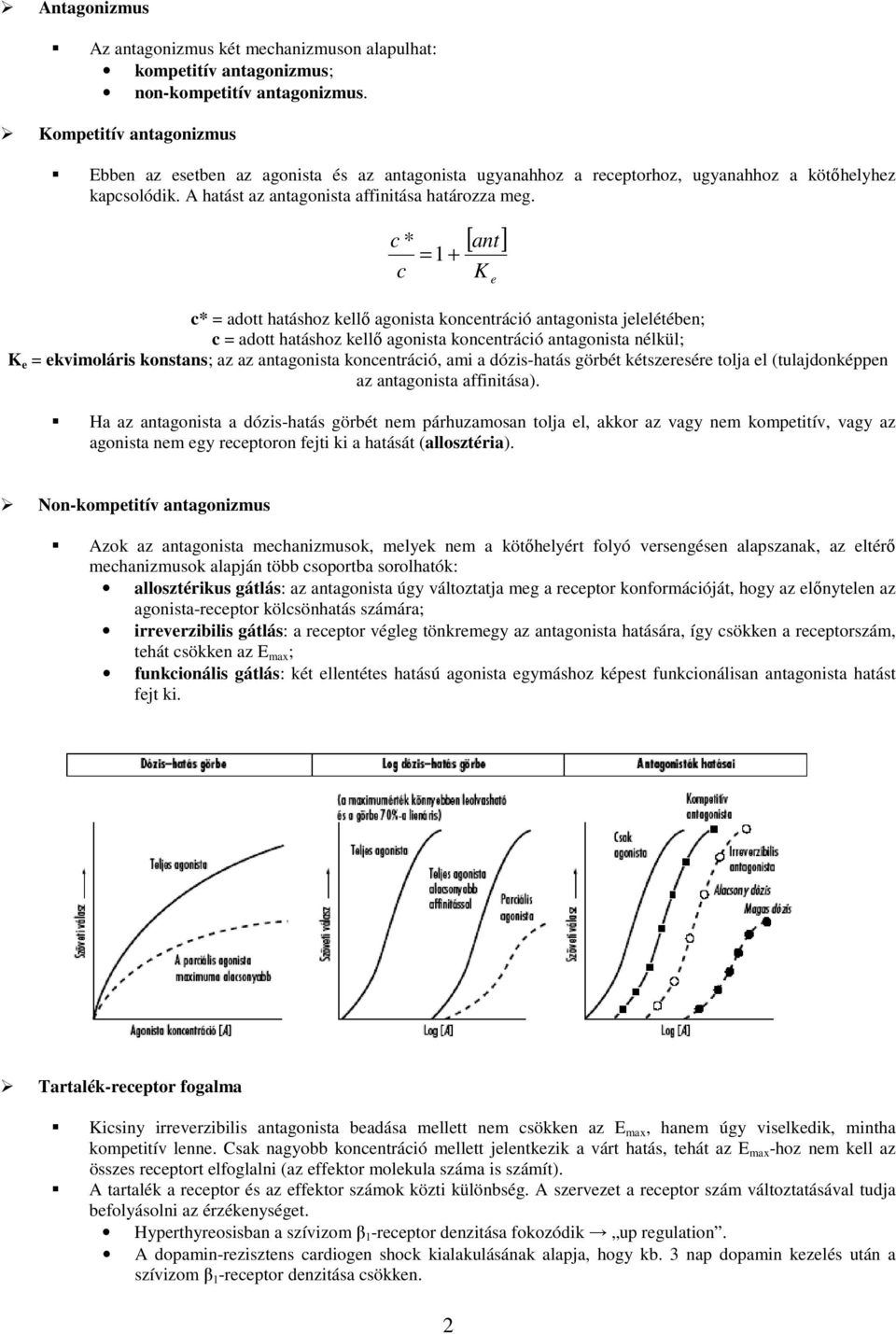 c * =1 + c [ ant] K e c* = adott hatáshoz kellı agonista koncentráció antagonista jelelétében; c = adott hatáshoz kellı agonista koncentráció antagonista nélkül; K e = ekvimoláris konstans; az az