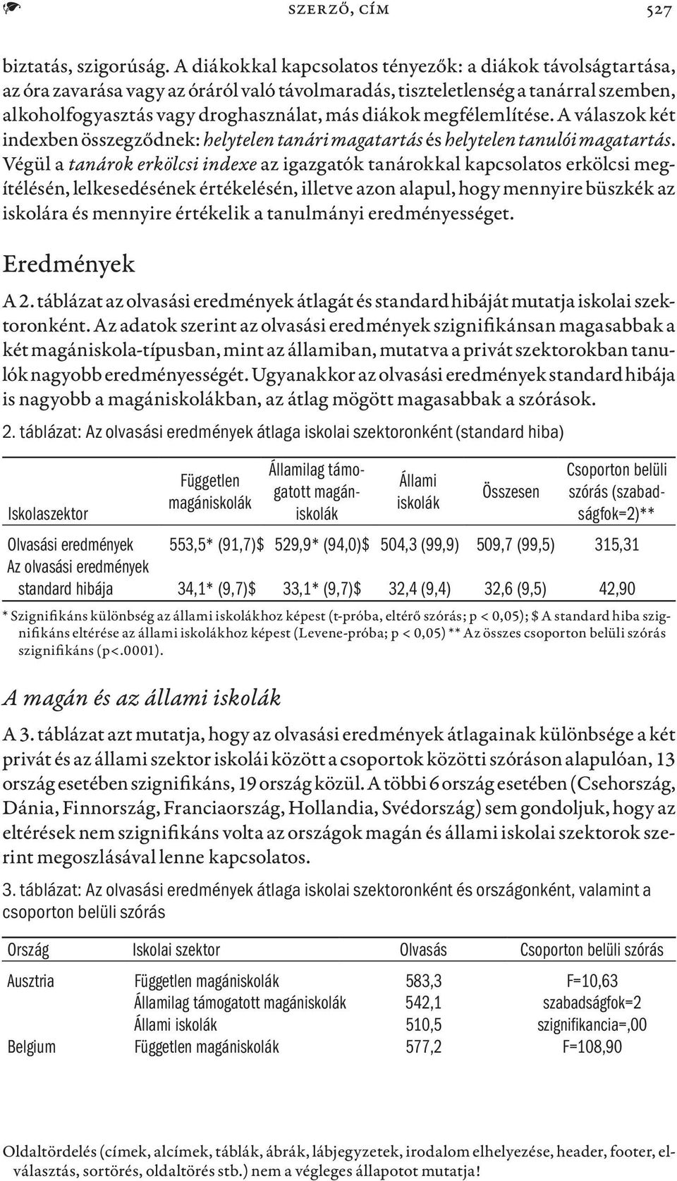 megfélemlítése. A válaszok két indexben összegződnek: helytelen tanári magatartás és helytelen tanulói magatartás.