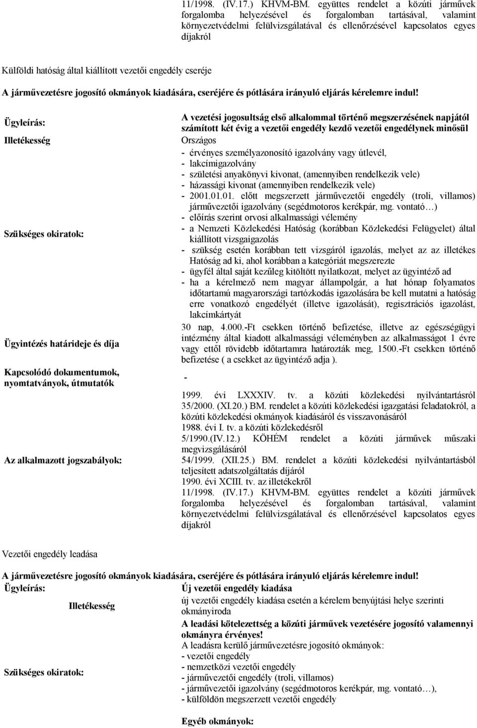 01.01. előtt megszerzett járművezetői engedély (troli, villamos) járművezetői igazolvány (segédmotoros kerékpár, mg.