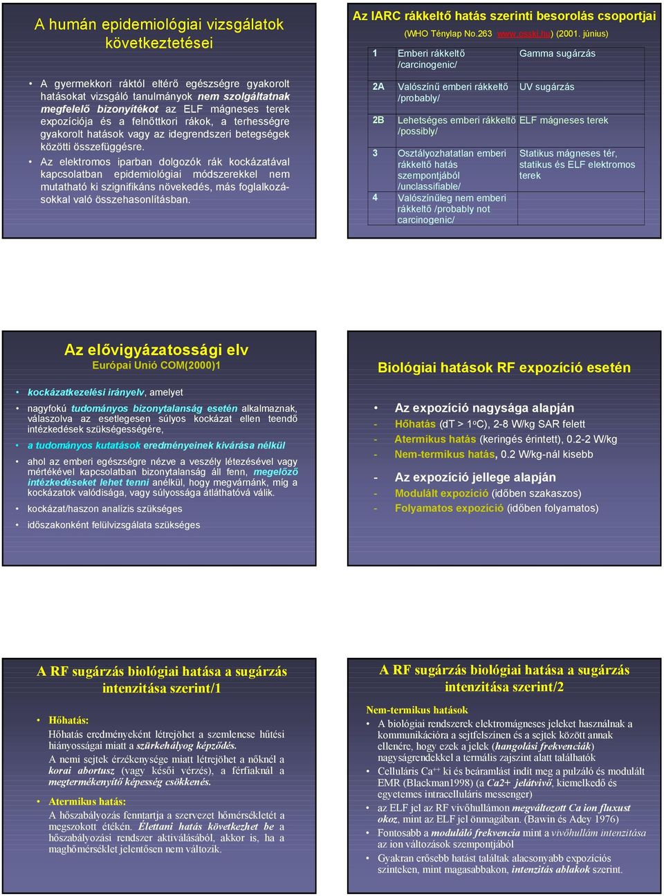 Az elektromos iparban dolgozók rák kockázatával kapcsolatban epidemiológiai módszerekkel nem mutatható ki szignifikáns növekedés, más foglalkozásokkal való összehasonlításban.