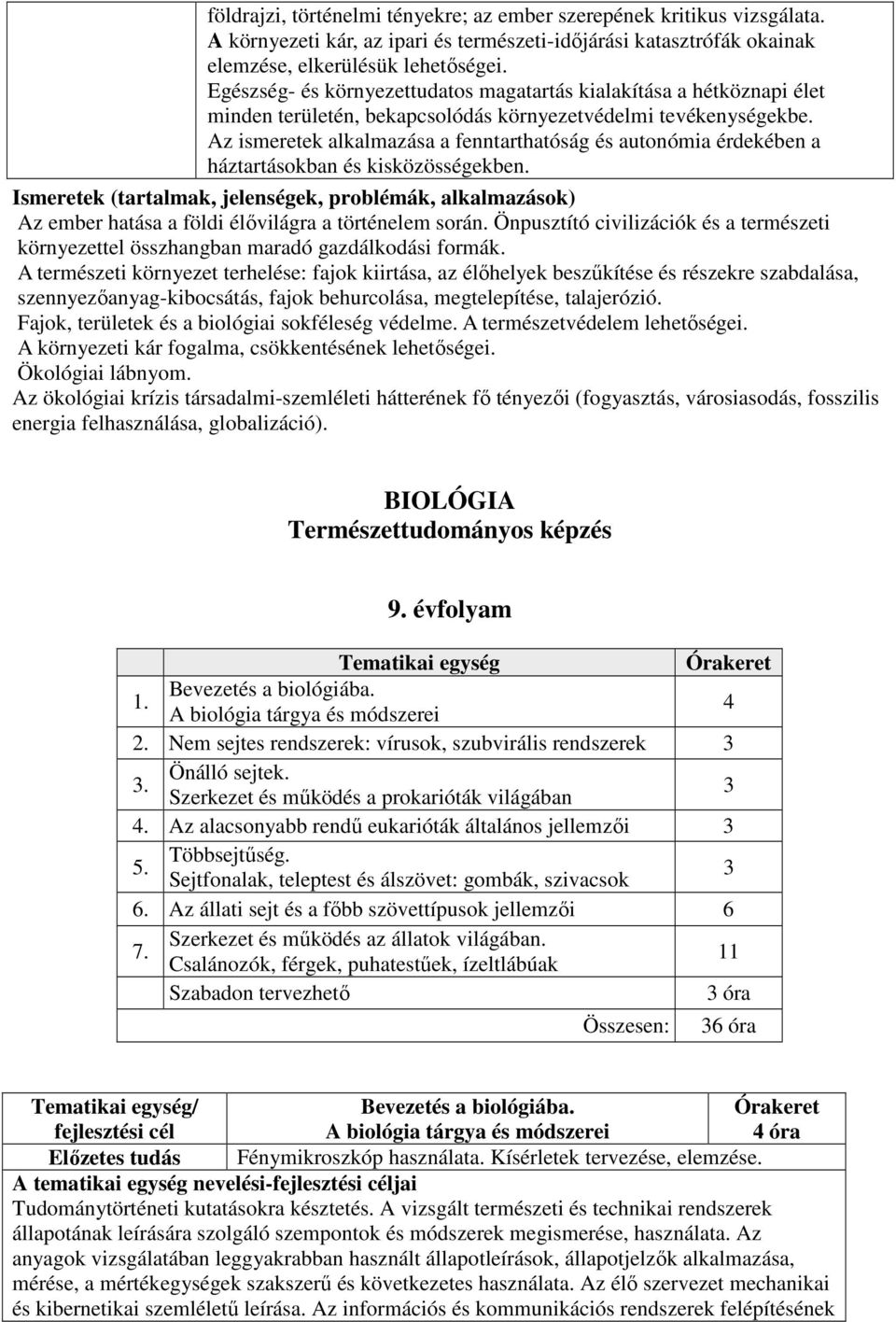 Az ismeretek alkalmazása a fenntarthatóság és autonómia érdekében a háztartásokban és kisközösségekben. Az ember hatása a földi élővilágra a történelem során.