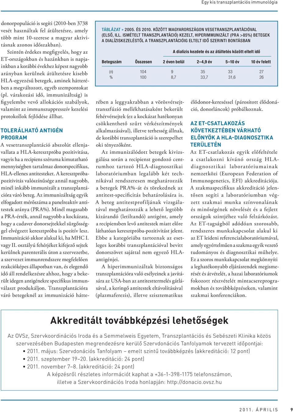 megváltozott, egyéb szempontokat (pl. várakozási idő, immunizáltság) is figyelembe vevő allokációs szabályok, valamint az immunszuppresszív kezelési protokollok fejlődése állhat. táblázat» 2005.