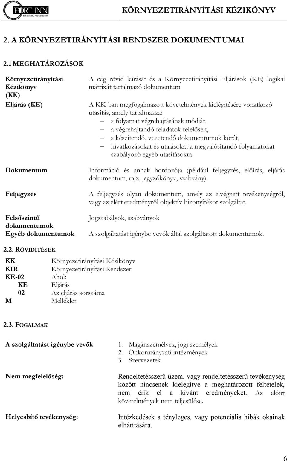 mátrixát tartalmazó dokumentum A KK-ban megfogalmazott követelmények kielégítésére vonatkozó utasítás, amely tartalmazza: a folyamat végrehajtásának módját, a végrehajtandó feladatok felelőseit, a