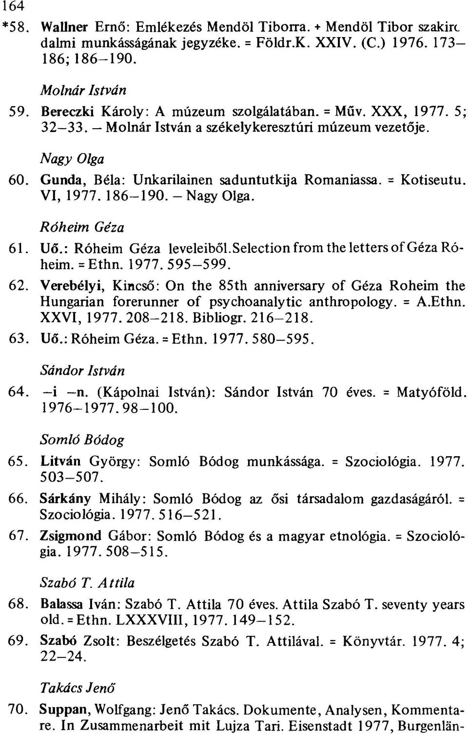 = Kotiseutu. VI, 1977. 186-190.-Nagy Olga. Róheim Géza Uő.: Róheim Géza leveleiből. Selection from the letters of Géza Róheim. = Ethn. 1977. 595-599.