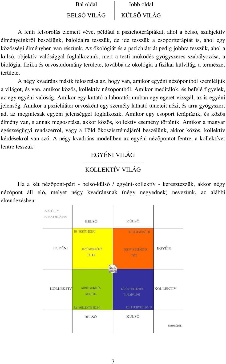 Az ökológiát és a pszichiátriát pedig jobbra tesszük, ahol a külső, objektív valósággal foglalkozunk, mert a testi működés gyógyszeres szabályozása, a biológia, fizika és orvostudomány területe,