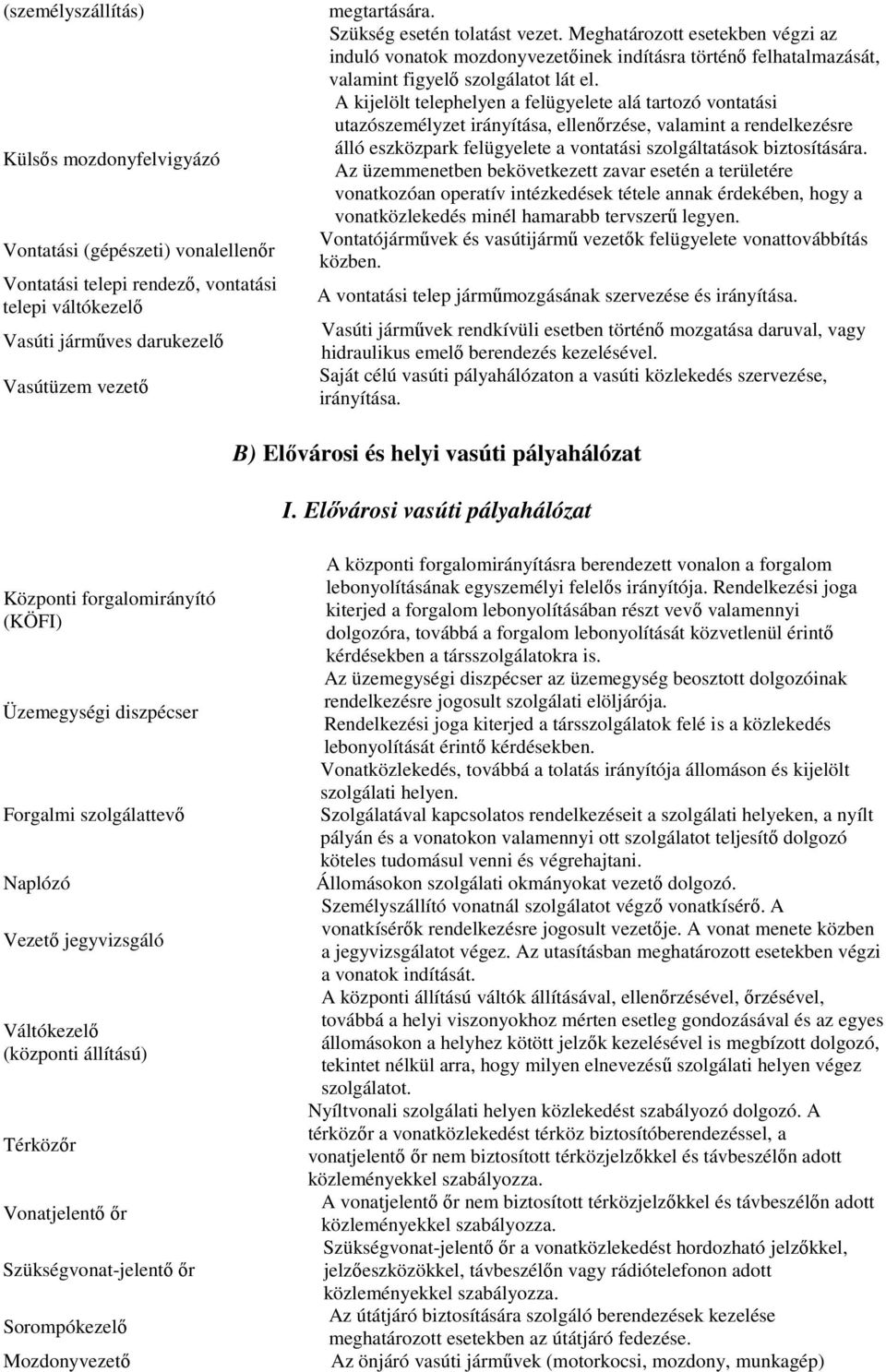 A kijelölt telephelyen a felügyelete alá tartozó vontatási utazószemélyzet irányítása, ellenırzése, valamint a rendelkezésre álló eszközpark felügyelete a vontatási szolgáltatások biztosítására.