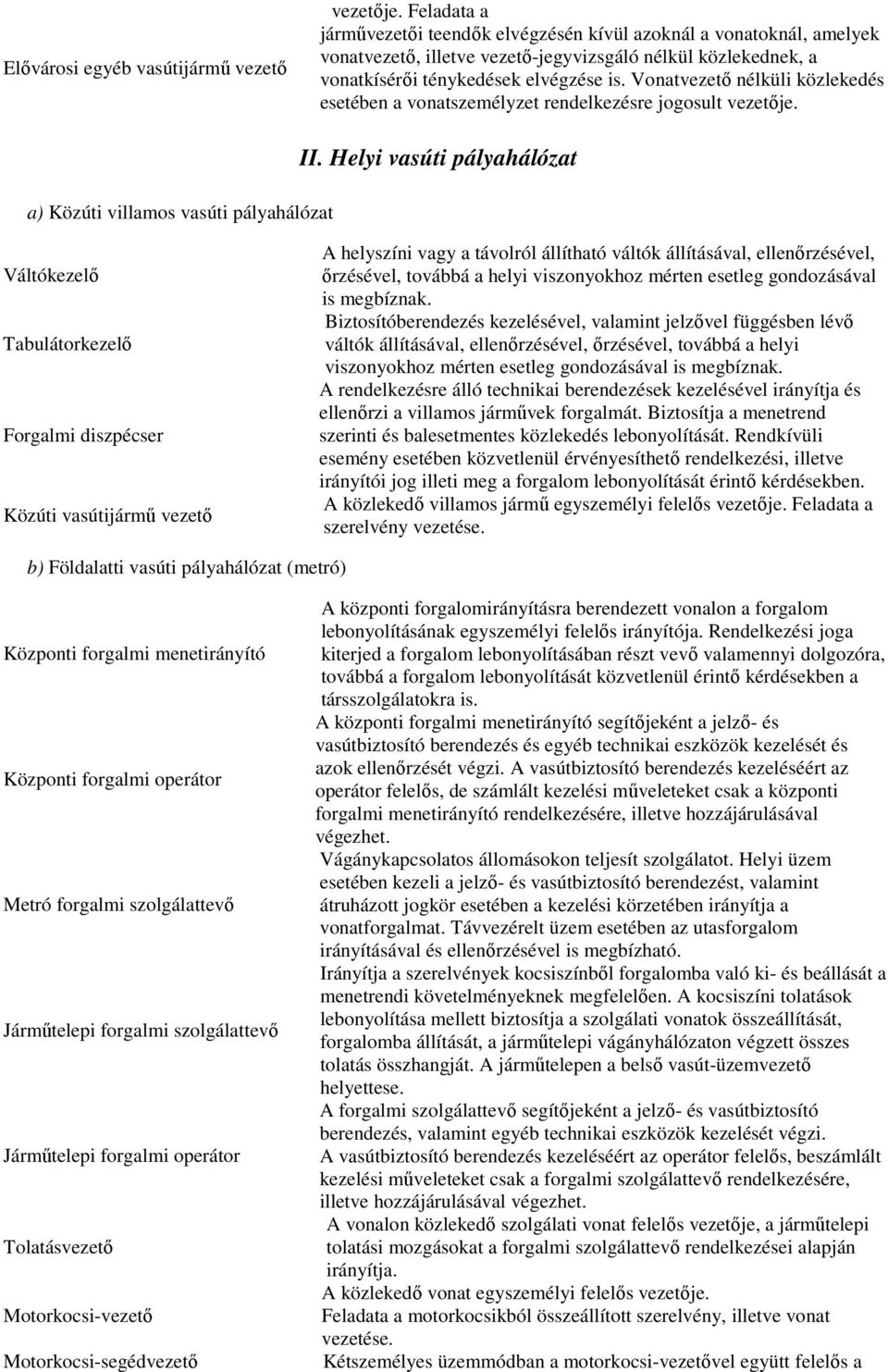 Vonatvezetı nélküli közlekedés esetében a vonatszemélyzet rendelkezésre jogosult vezetıje. a) Közúti villamos vasúti pályahálózat II.