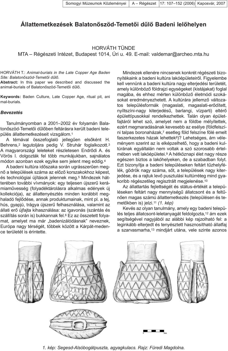 Abstract: In this paper we described and discussed the animal-burials of Balatonõszöd-Temetõi dûlõ. Keywords: Baden Culture, Late Copper Age, ritual pit, ani mal-burials.