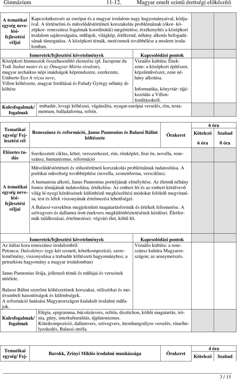 néhány alkotás befogadásának támogatása. A középkori témák, motívumok továbbélése a modern irodalomban. Középkori himnuszok összehasonlító elemzése (pl.