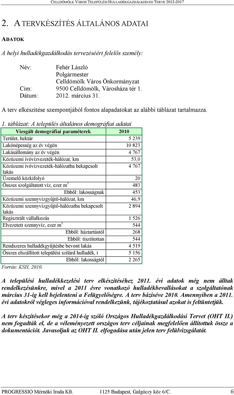 táblázat: A település általános demográfiai adatai Vizsgált demográfiai paraméterek 2010 Terület, hektár 5 239 Lakónépesség az év végén 10 823 Lakásállomány az év végén 4 767 Közüzemi