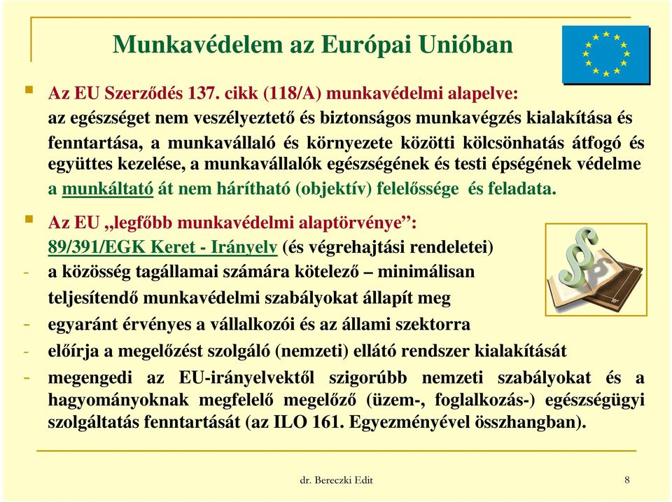 kezelése, a munkavállalók egészségének és testi épségének védelme a munkáltató át nem hárítható (objektív) felelőssége és feladata.