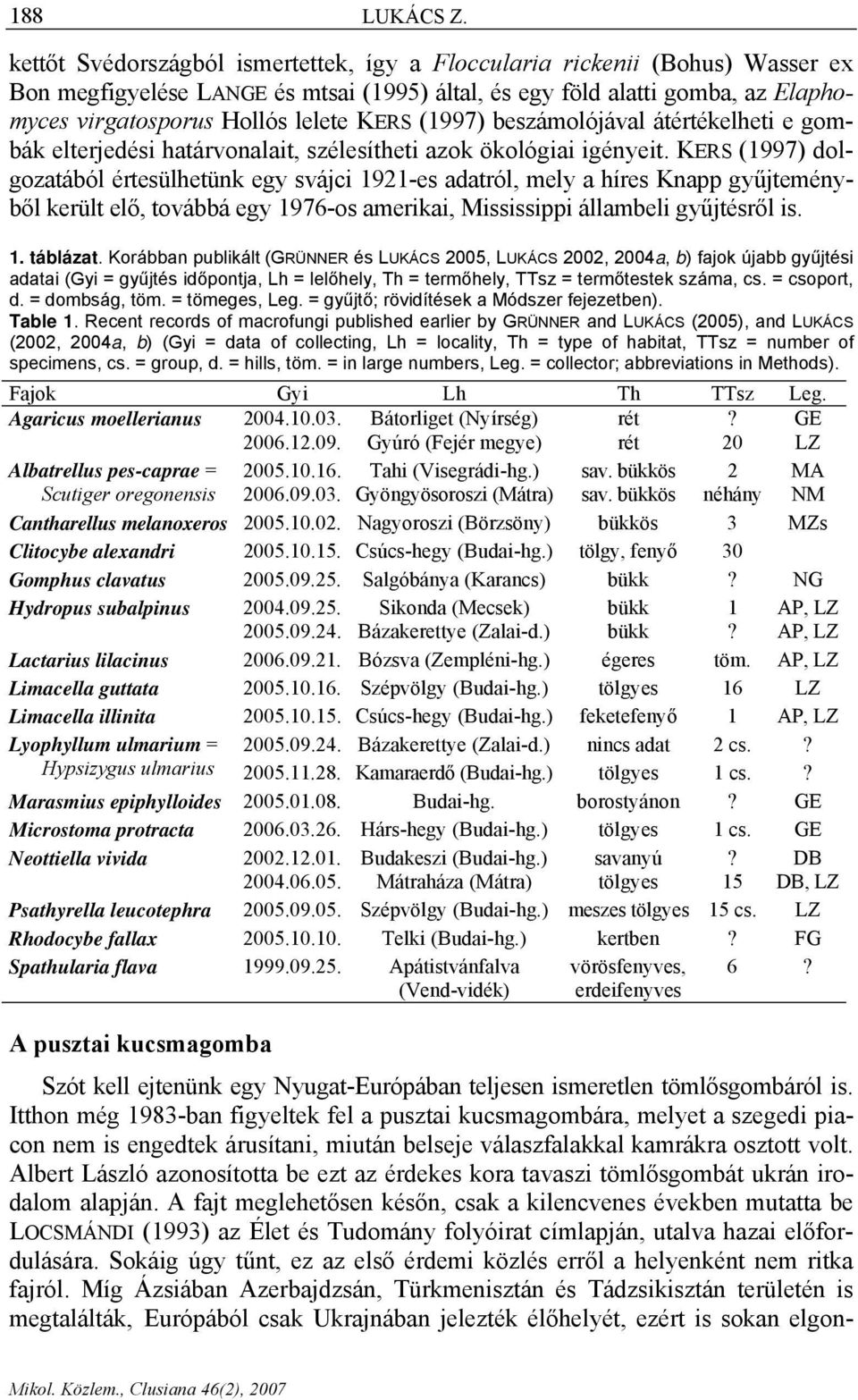 (1997) beszámolójával átértékelheti e gombák elterjedési határvonalait, szélesítheti azok ökológiai igényeit.