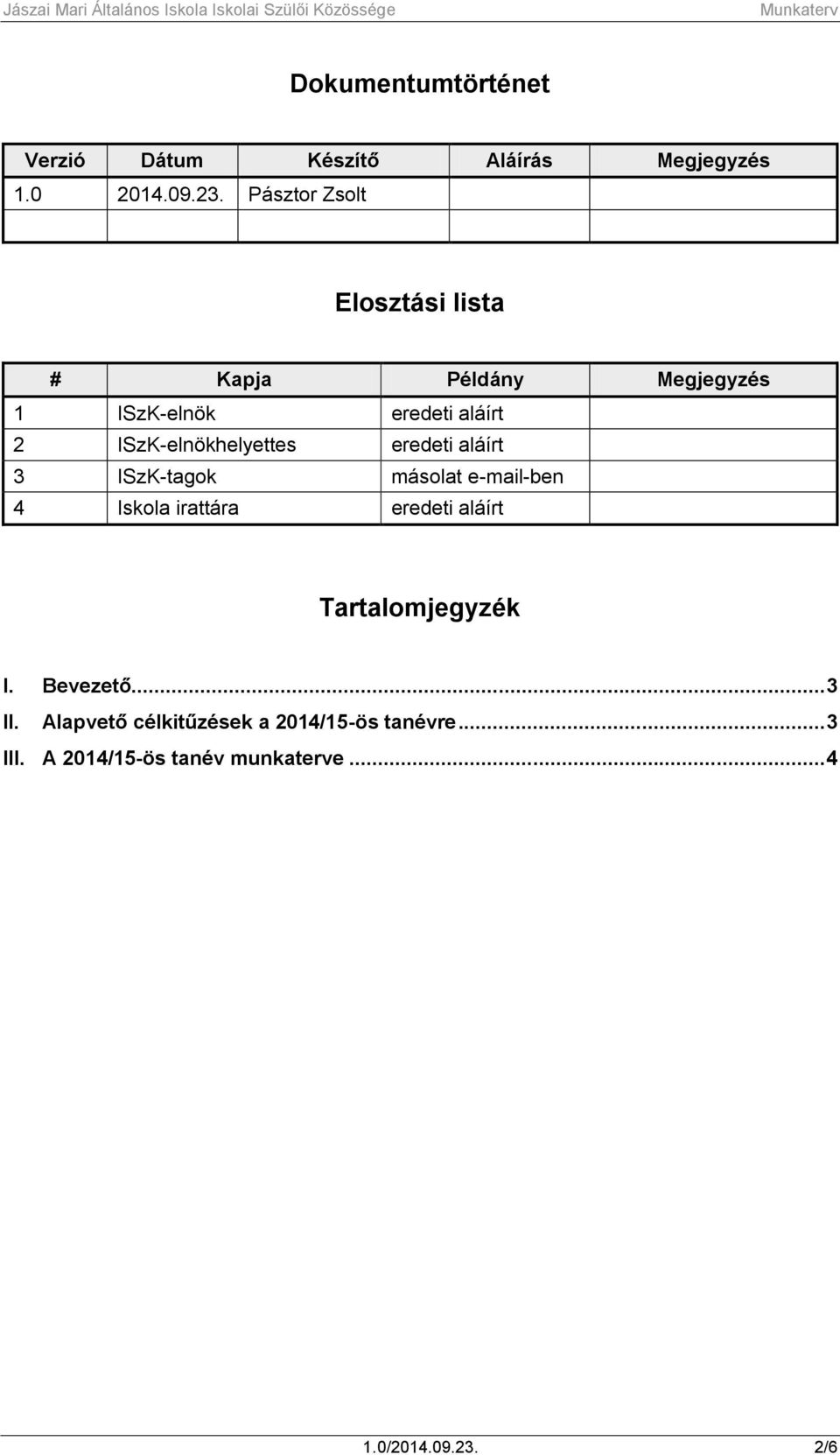 ISzK-elnökhelyettes eredeti aláírt 3 ISzK-tagok másolat e-mail-ben 4 Iskola irattára eredeti aláírt