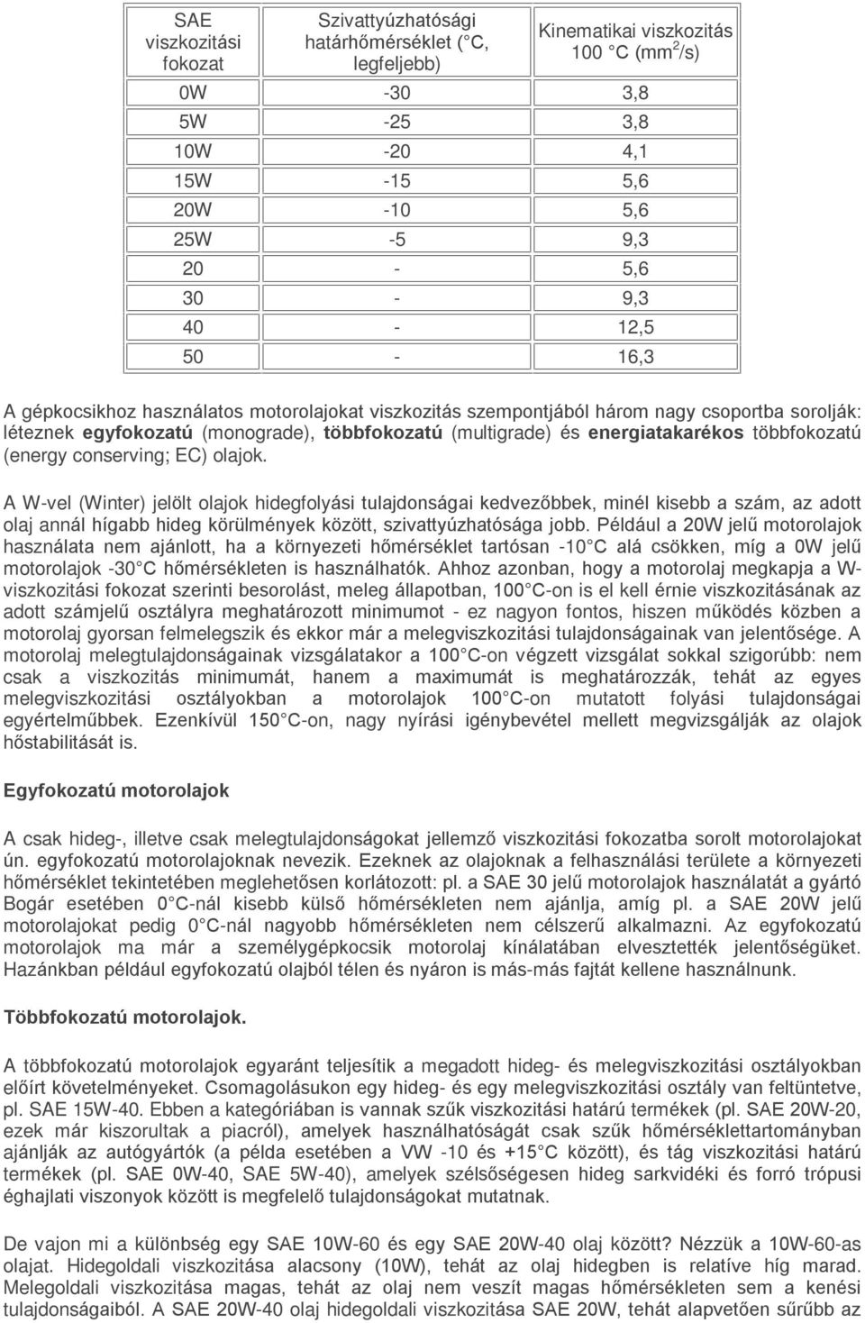 energiatakarékos többfokozatú (energy conserving; EC) olajok.