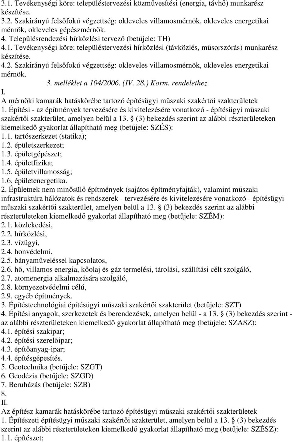 Tevékenységi köre: településtervezési hírközlési (távközlés, műsorszórás) munkarész készítése. 4.2. Szakirányú felsőfokú végzettség: okleveles villamosmérnök, okleveles energetikai mérnök. 3.