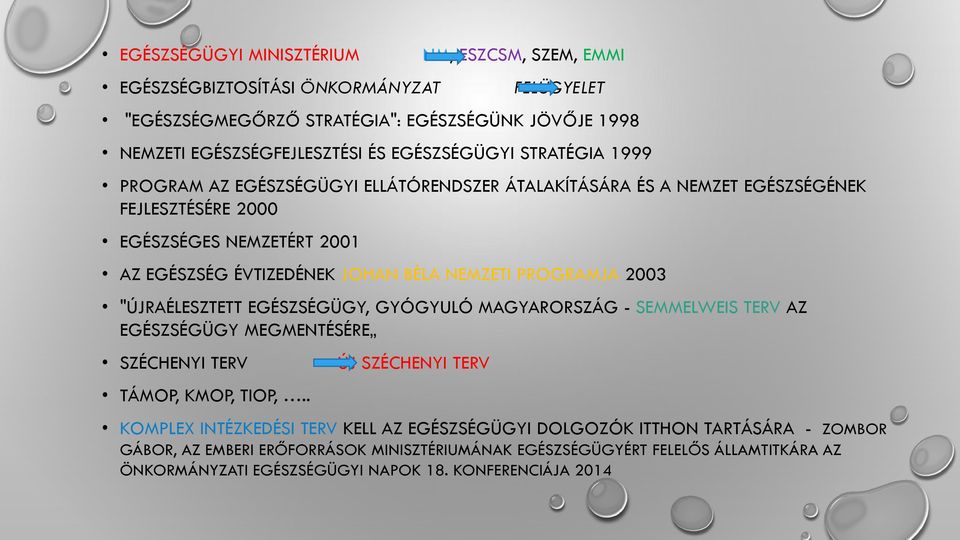 PROGRAMJA 2003 "ÚJRAÉLESZTETT EGÉSZSÉGÜGY, GYÓGYULÓ MAGYARORSZÁG - SEMMELWEIS TERV AZ EGÉSZSÉGÜGY MEGMENTÉSÉRE SZÉCHENYI TERV TÁMOP, KMOP, TIOP,.