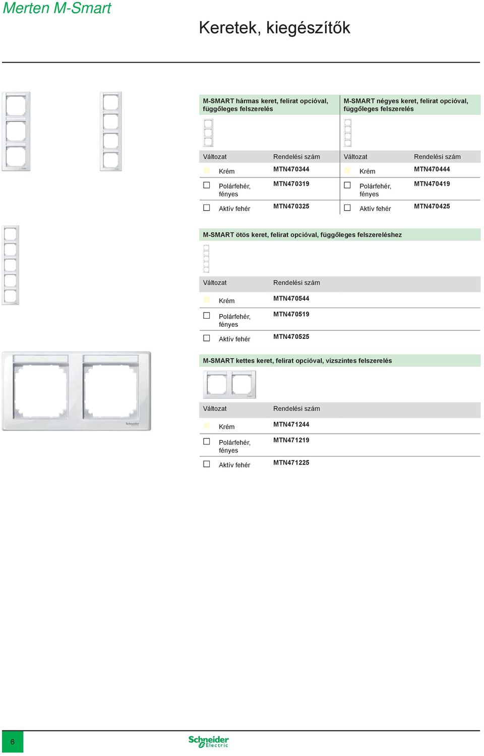 Aktív fehér MTN470425 M-SMART ötös keret, felirat opcióval, függőleges felszereléshez Krém MTN470544 MTN470519 Aktív
