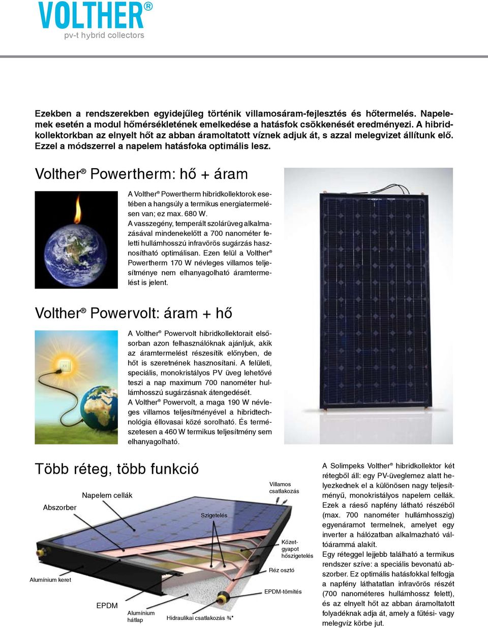 Volther Powertherm: hő + áram A Volther Powertherm hibridkollektorok esetében a hangsúly a termikus energiatermelésen van; ez max. 680 W.