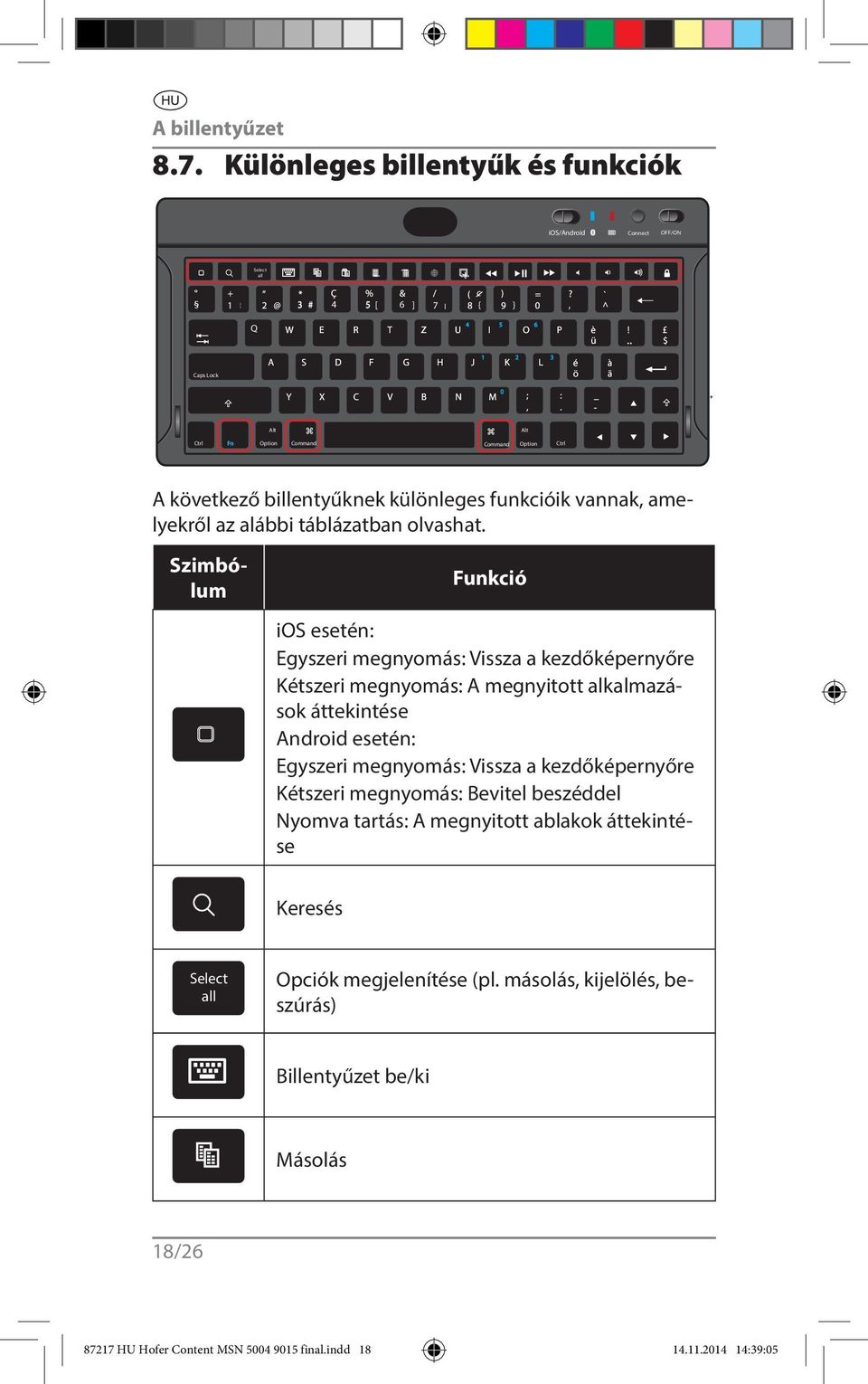 Szimbólum Funkció ios esetén: Egyszeri megnyomás: Vissza a kezdőképernyőre Kétszeri megnyomás: A megnyitott alkalmazások áttekintése Android esetén: Egyszeri megnyomás: Vissza a kezdőképernyőre