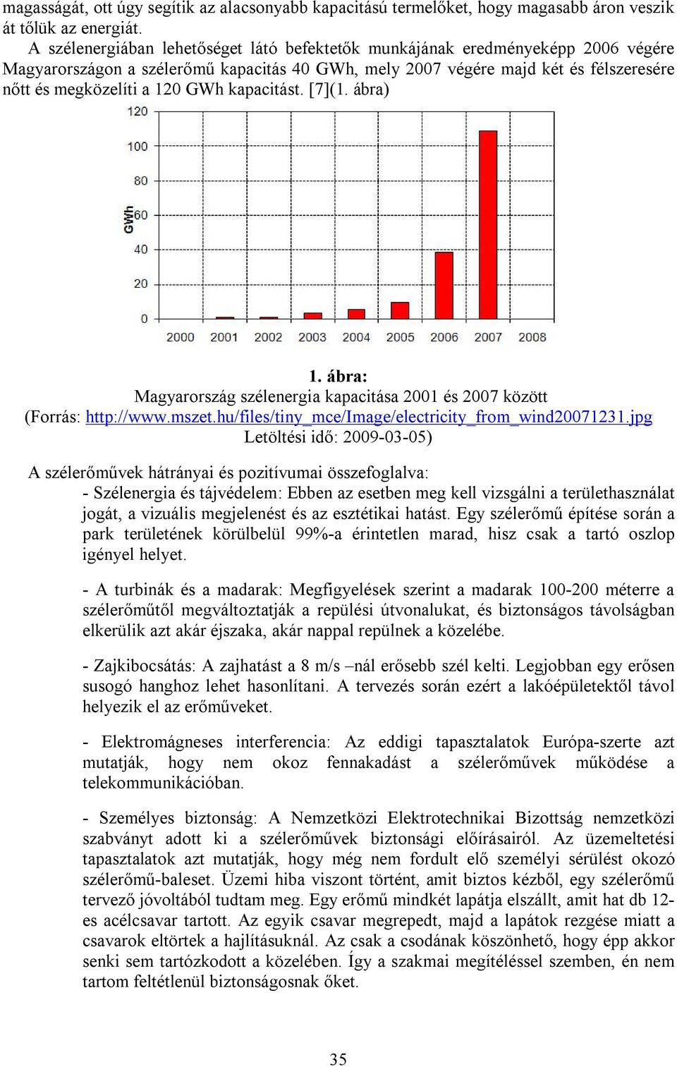 kapacitást. [7](1. ábra) 1. ábra: Magyarország szélenergia kapacitása 2001 és 2007 között (Forrás: http://www.mszet.hu/files/tiny_mce/image/electricity_from_wind20071231.