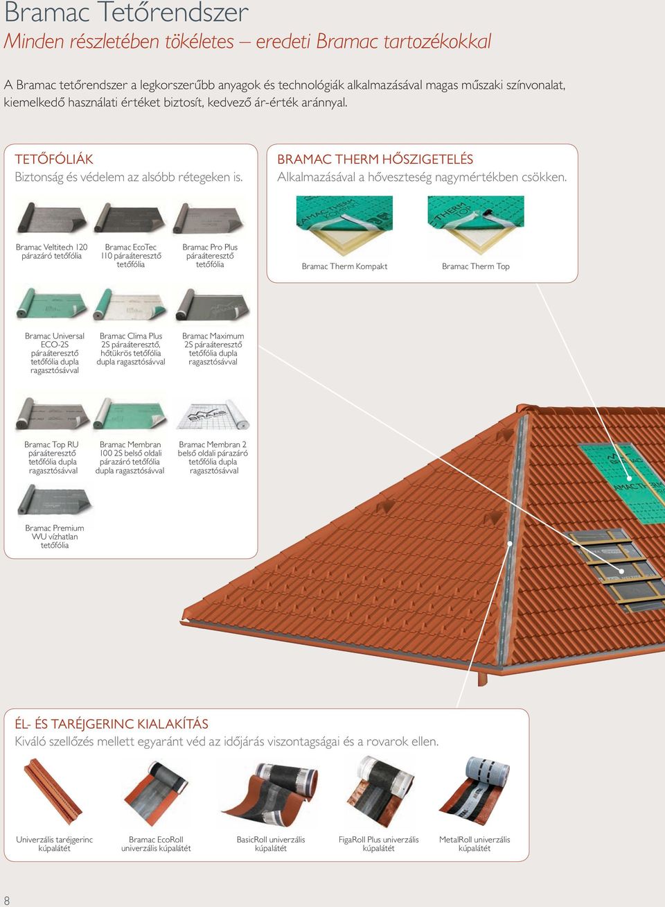 Bramac Veltitech 120 párazáró tetőfólia Bramac EcoTec 110 páraáteresztő tetőfólia Bramac Pro Plus páraáteresztő tetőfólia Bramac Therm Kompakt Bramac Therm Top Bramac Universal ECO-2S páraáteresztő