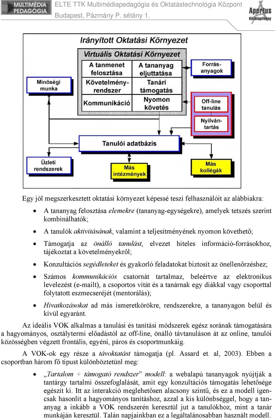 feladatokat biztosít az önellenőrzéshez; Számos kommunikációs csatornát tartalmaz, beleértve az elektronikus levelezést (e-mailt), a csoportos vitát és a tanárnak egy diákkal vagy csoporttal