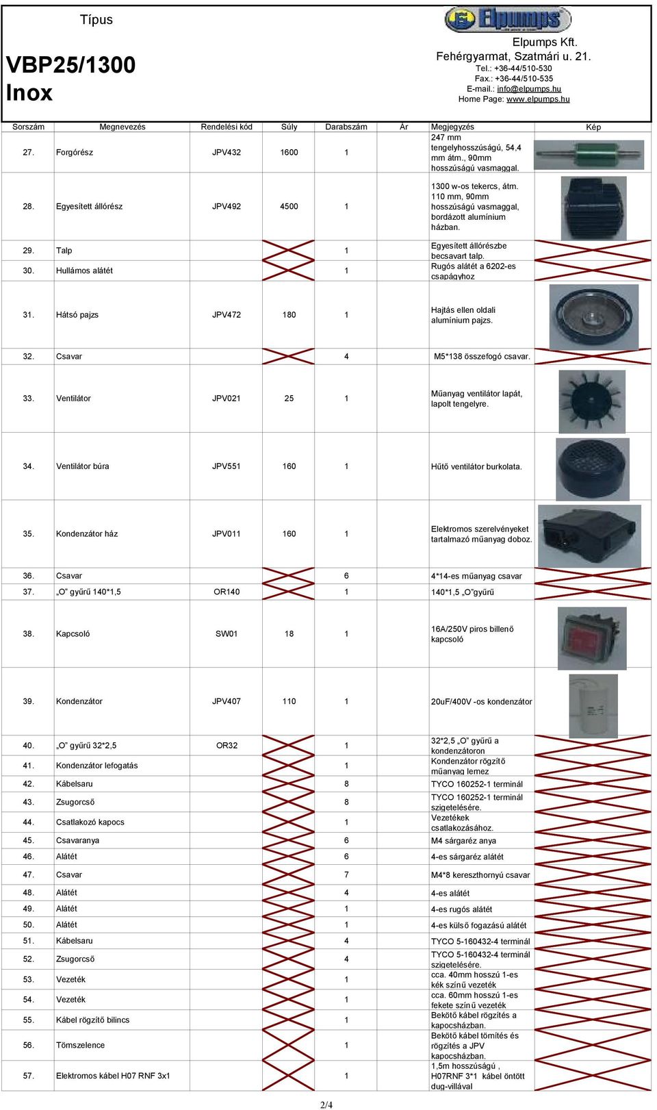 32. Csavar 4 M5*138 összefogó csavar. 33. Ventilátor JPV021 25 1 Műanyag ventilátor lapát, lapolt tengelyre. 34. Ventilátor búra JPV551 160 1 Hűtő ventilátor burkolata. 35.