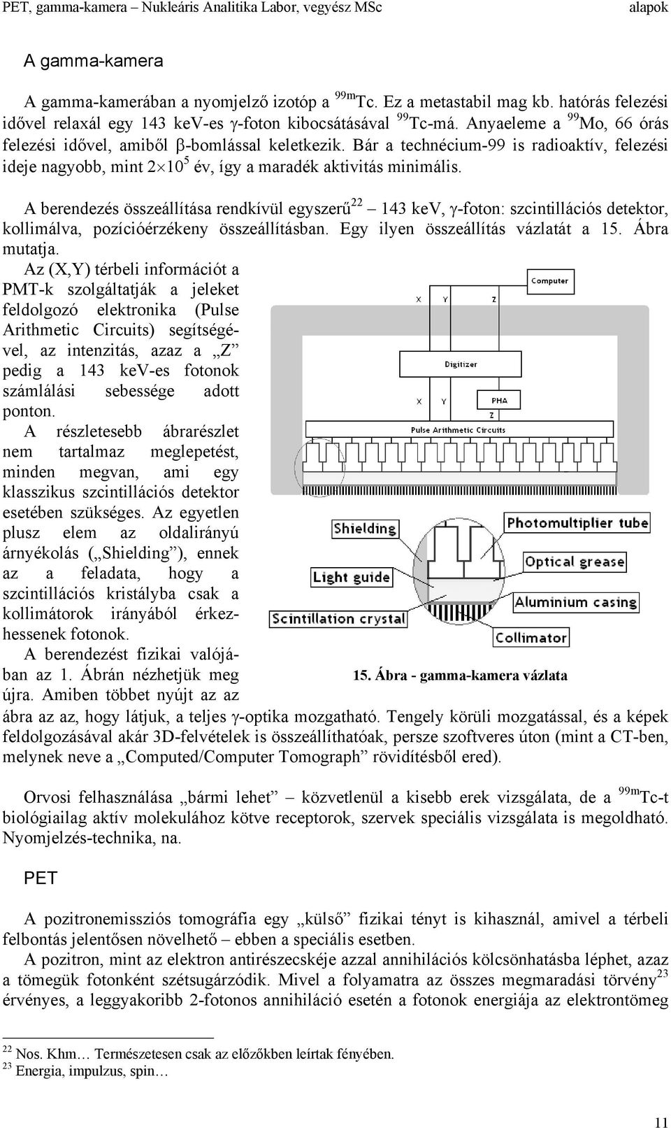 A berendezés összeállítása rendkívül egyszerű 22 143 kev, γ-foton: szcintillációs detektor, kollimálva, pozícióérzékeny összeállításban. Egy ilyen összeállítás vázlatát a 15. Ábra mutatja.