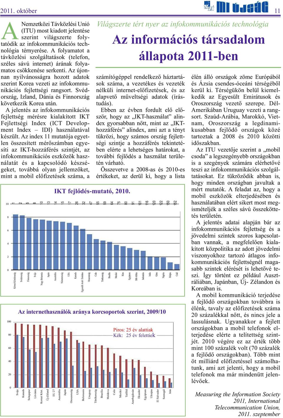 Az újonnan nyilvánosságra hozott adatok szerint Korea vezeti az infokommunikációs fejlettségi rangsort. Svéd - ország, Izland, Dánia és Finn ország következik Korea után.