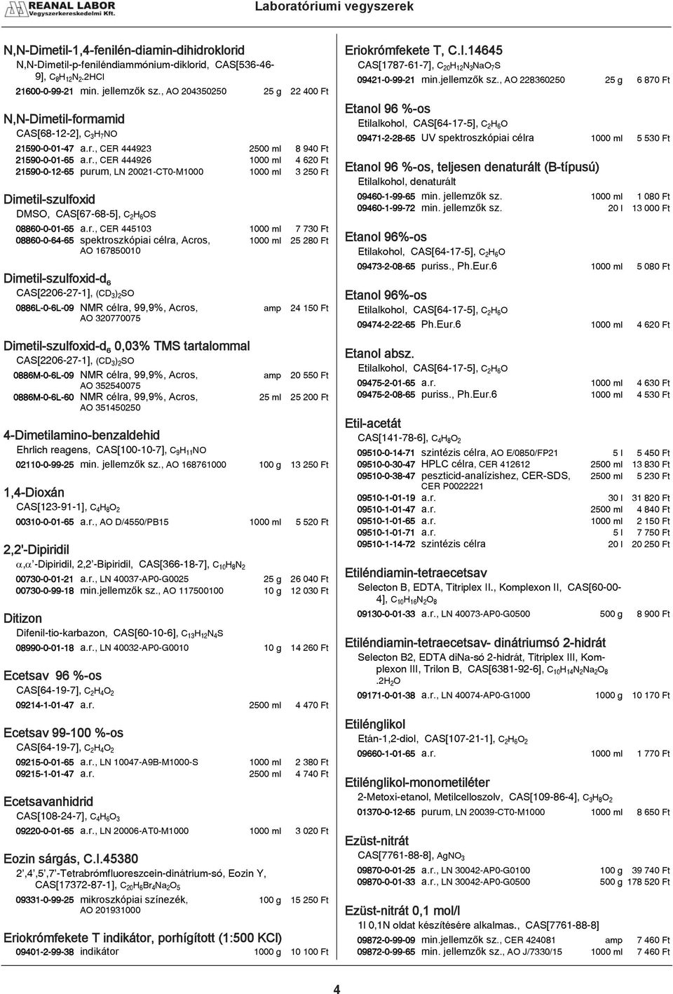 r., CER 445103 1000 ml 7 730 Ft 08860-0-64-65 spektroszkópiai célra, Acros, 1000 ml 25 280 Ft AO 167850010 Dimetil-szulfoxid-dÊ CAS[2206-27-1], (CDÀ)ÒSO 0886L-0-6L-09 NMR célra, 99,9%, Acros, AO