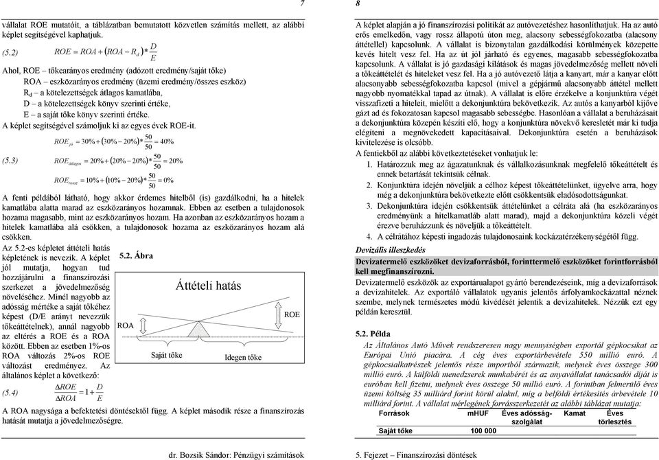 kötelezettségek könyv szerinti értéke, E a saját tőke könyv szerinti értéke. A képlet segítségével számoljuk ki az egyes évek ROE-it. (5.