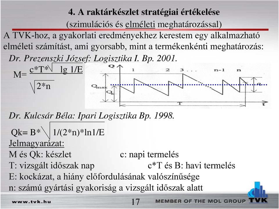 c*t* lg 1/E M= 2*n Dr. Kulcsár Béla: Ipari Logisztika Bp. 1998.