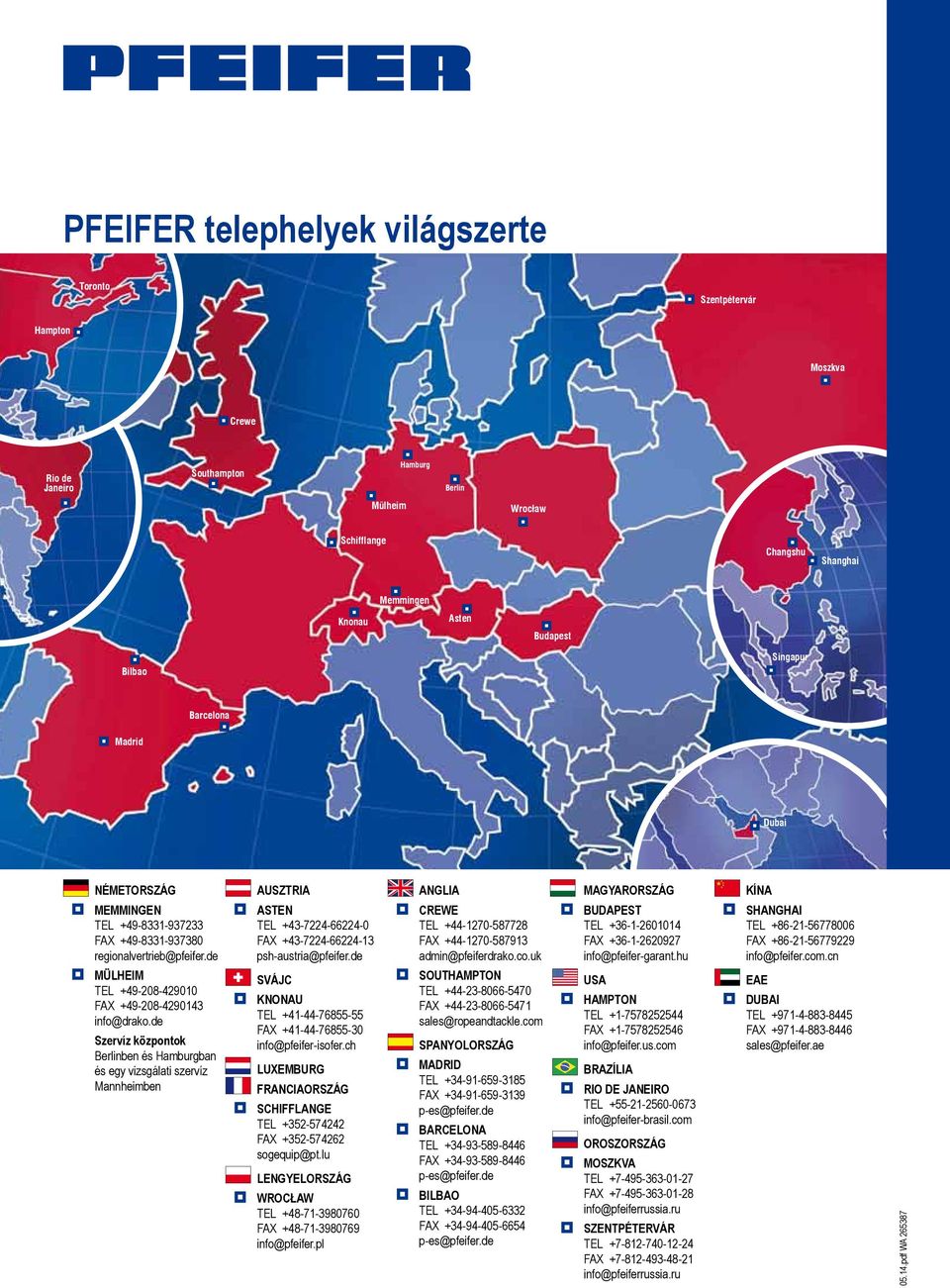 de szervíz központok Berlinben és Hamburgban és egy vizsgálati szervíz Mannheimben AusztRIA AstEN TEL +43-7224-66224-0 FAX +43-7224-66224-13 psh-austria@pfeifer.