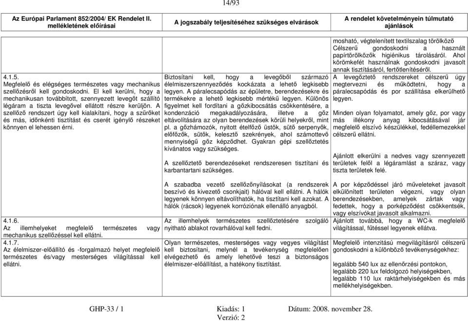 A szellőző rendszert úgy kell kialakítani, hogy a szűrőket és más, időnkénti tisztítást és cserét igénylő részeket könnyen el lehessen érni. 4.1.6.