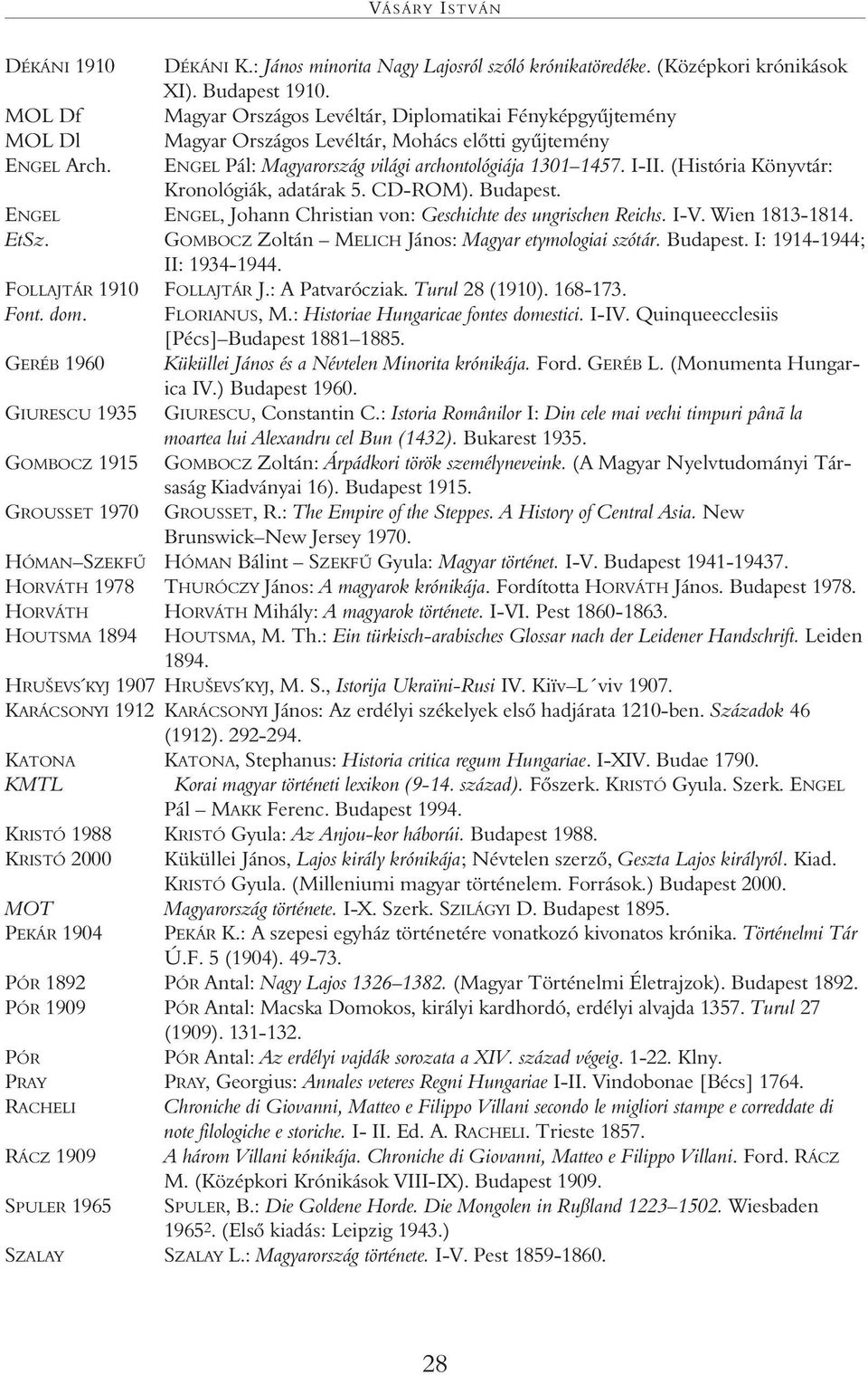 (História Könyvtár: Kronológiák, adatárak 5. CD-ROM). Budapest. ENGEL ENGEL, Johann Christian von: Geschichte des ungrischen Reichs. I-V. Wien 1813-1814. EtSz.