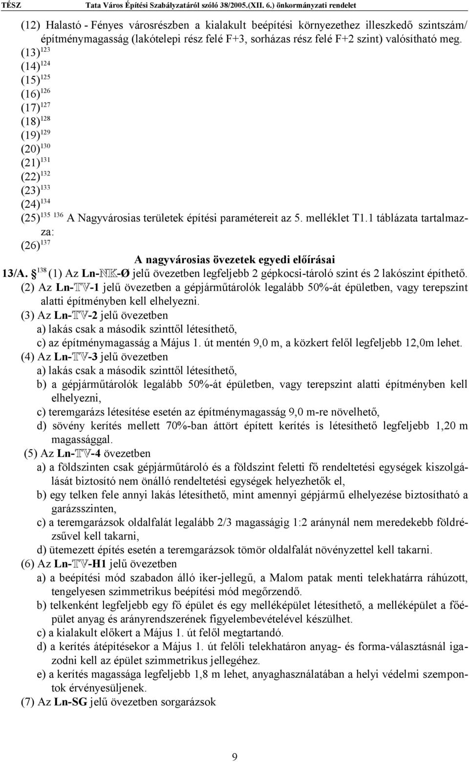 1 táblázata tartalmazza: (26) 137 A nagyvárosias övezetek egyedi előírásai 13/A. 138 (1) Az Ln-NK-Ø jelű övezetben legfeljebb 2 gépkocsi-tároló szint és 2 lakószint építhető.