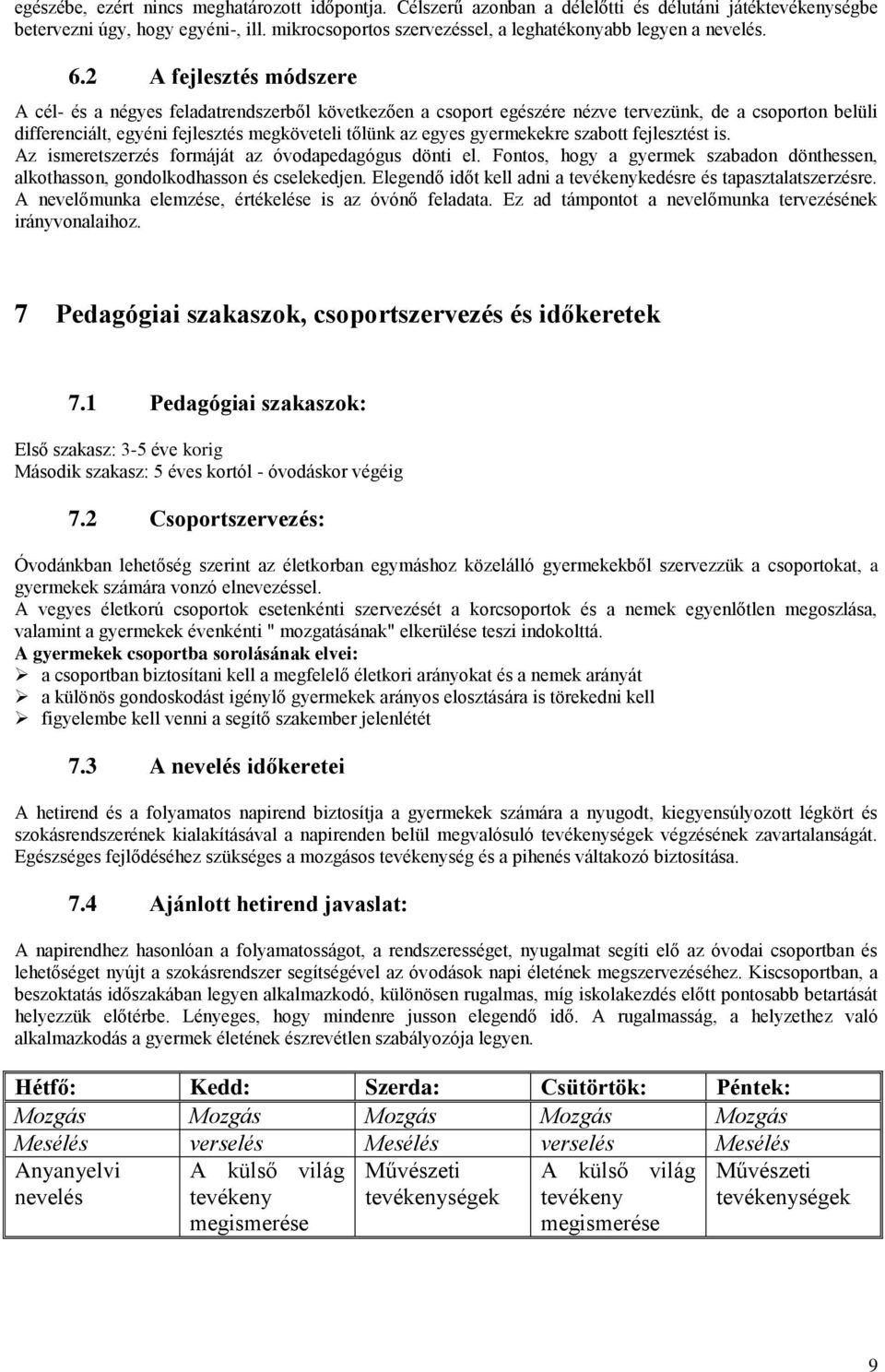 2 A fejlesztés módszere A cél- és a négyes feladatrendszerből következően a csoport egészére nézve tervezünk, de a csoporton belüli differenciált, egyéni fejlesztés megköveteli tőlünk az egyes