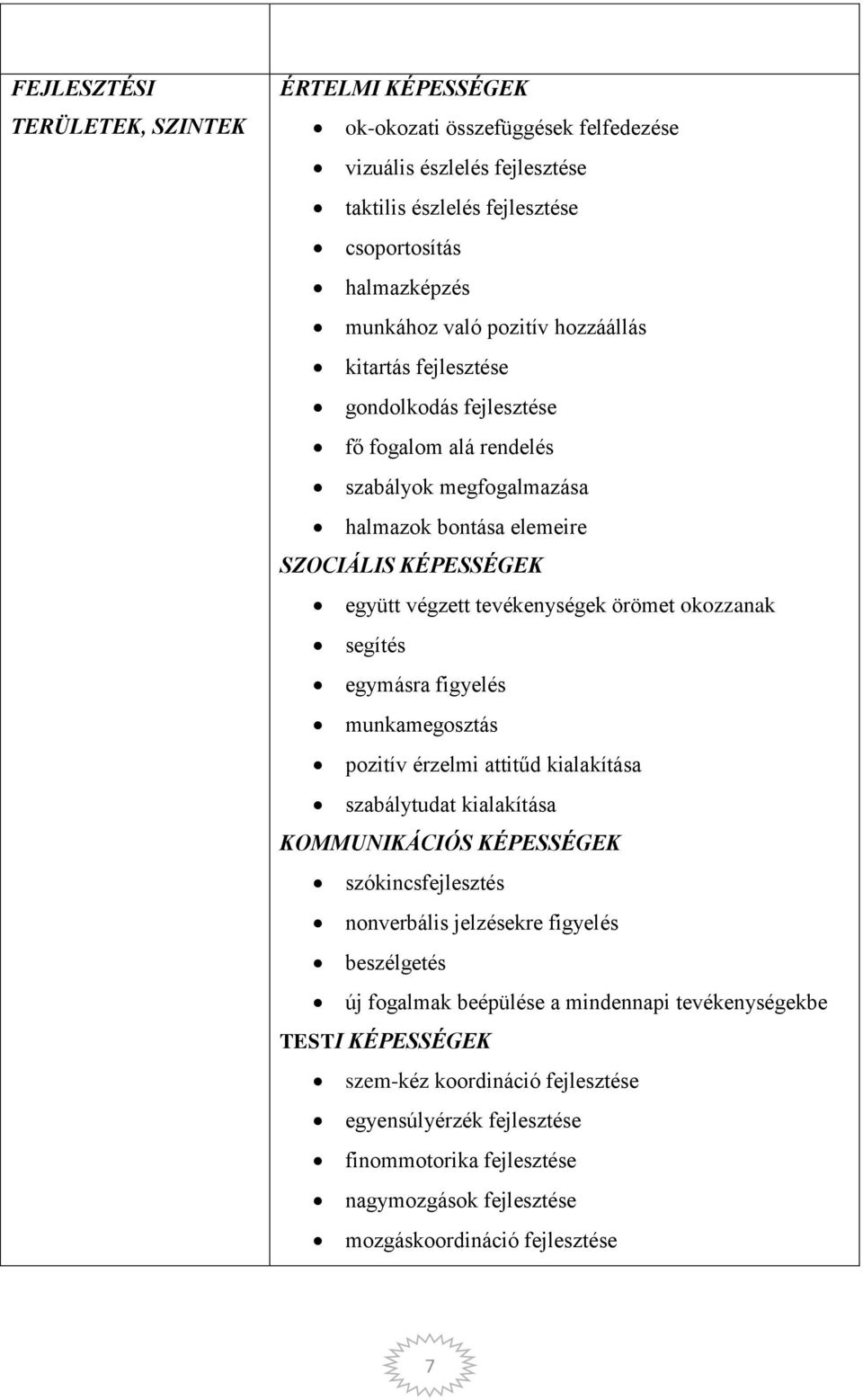 segítés egymásra figyelés munkamegosztás pozitív érzelmi attitűd kialakítása szabálytudat kialakítása KOMMUNIKÁCIÓS KÉPESSÉGEK szókincsfejlesztés nonverbális jelzésekre figyelés beszélgetés új