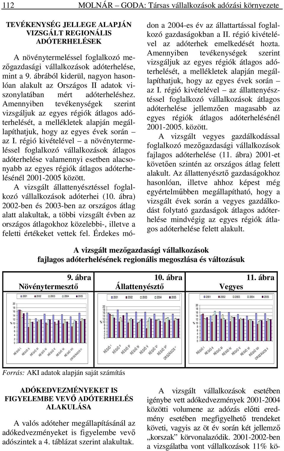 Amennyiben tevékenységek szerint vizsgáljuk az egyes régiók átlagos adóterhelését, a mellékletek alapján megállapíthatjuk, hogy az egyes évek során az I.